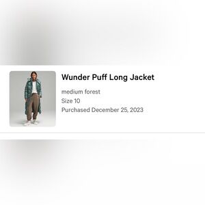 lululemon athletica Wunder Puff Long Jacket - Medium Forest